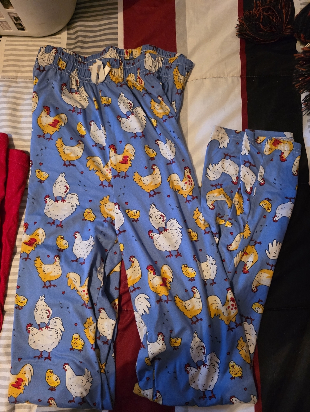 Blue Chicken-Print Women's Pajama Bottoms.